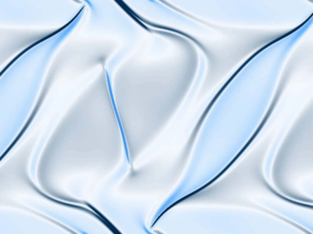 Thin dark blue and light blue bands winding through a pale background: current sheets in a simulated plasma Thin dark blue and light blue bands winding through a pale background: current sheets in a simulated plasma